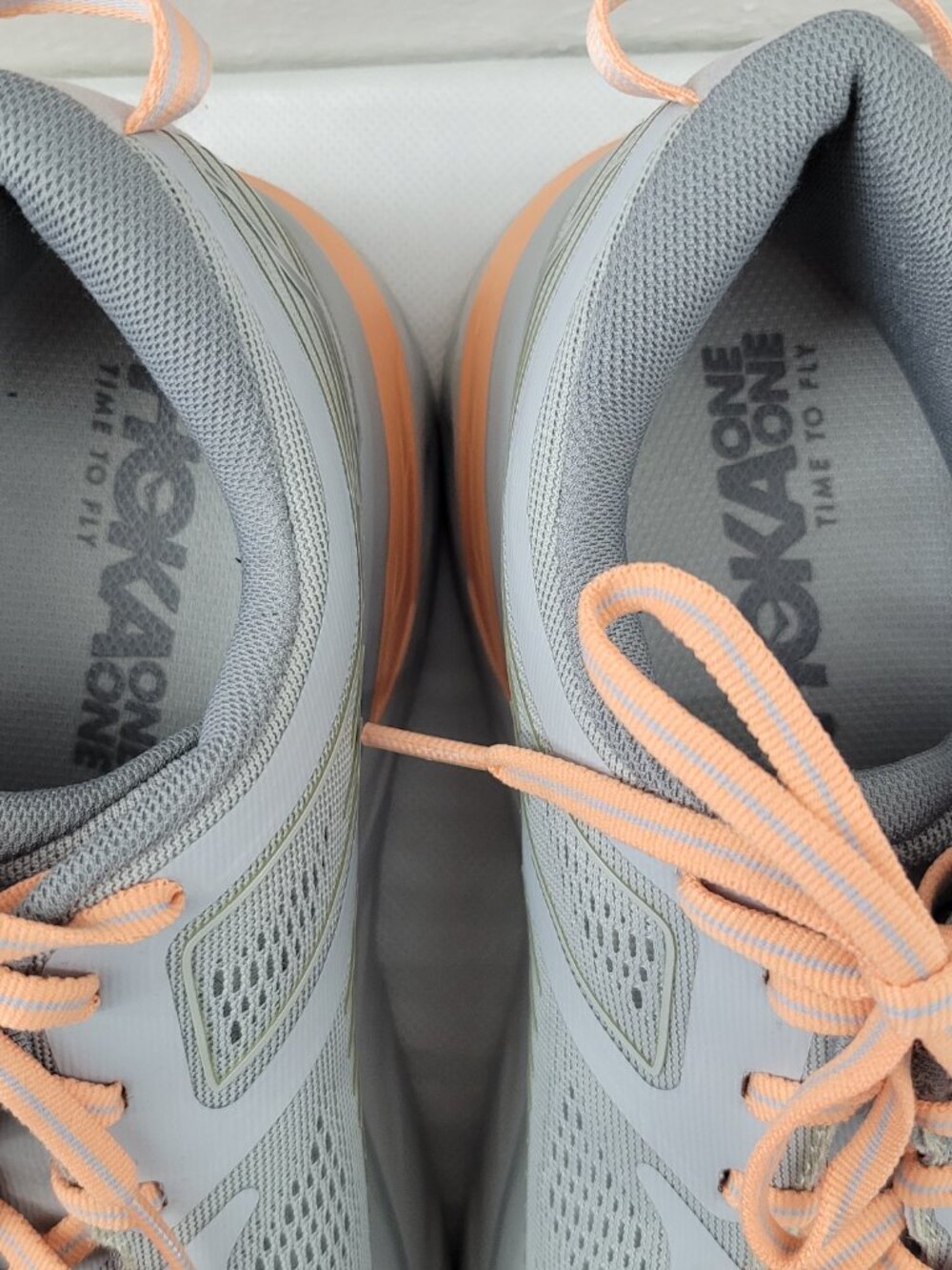 Hoka One One Bondi 7 Running Shoes Womens 11 Gray Orange Sneakers Sharkskin - Picture 4 of 14